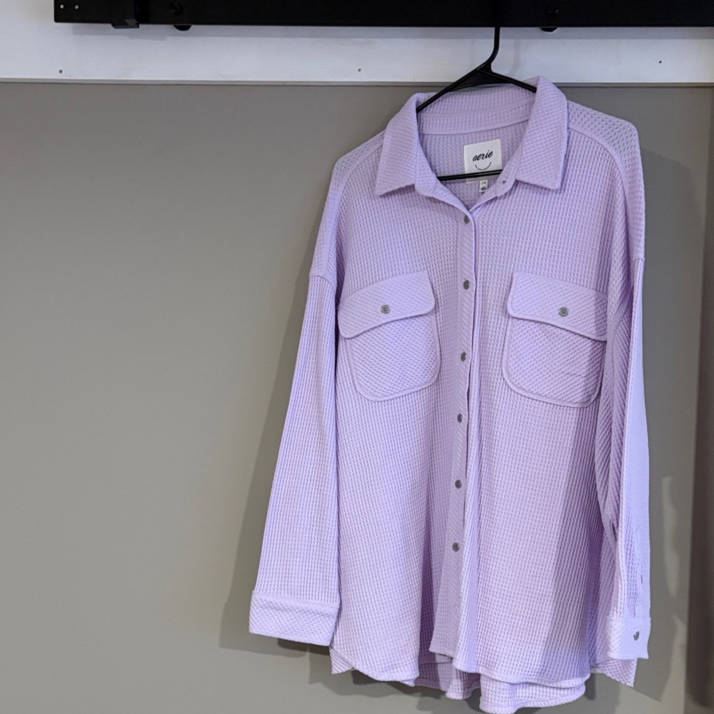 Aerie Lavender waffle knit button up Shirt